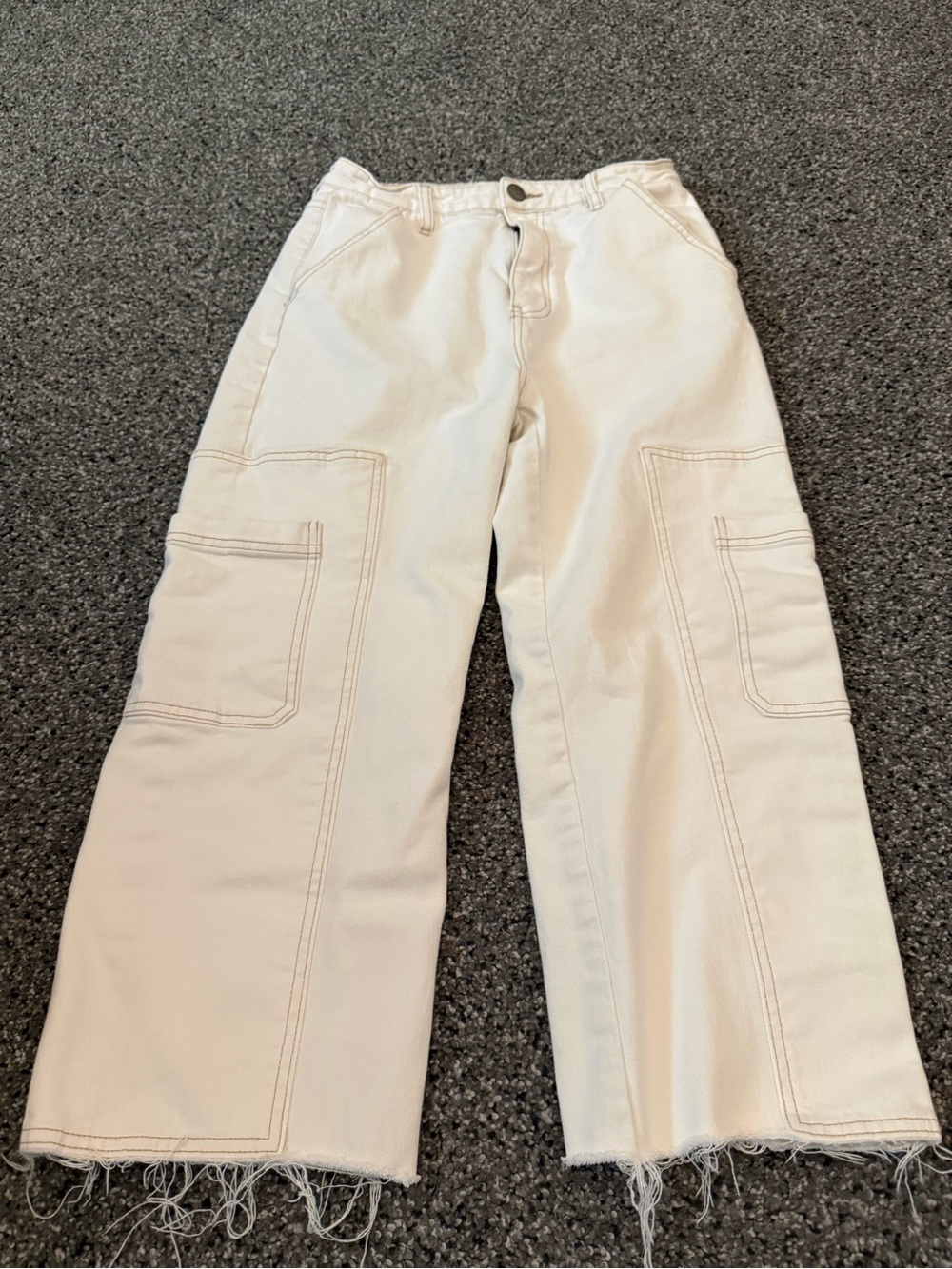 Gilded Intent Cream Cargo Cropped Wide-Leg Pants